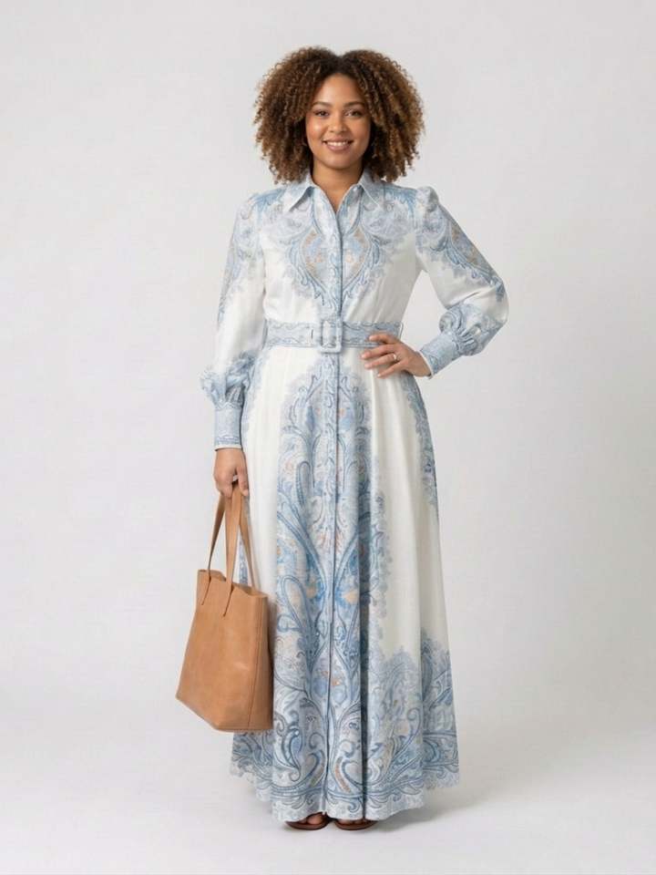 Adair | High Neck Printed Long Sleeve Maxi Dress