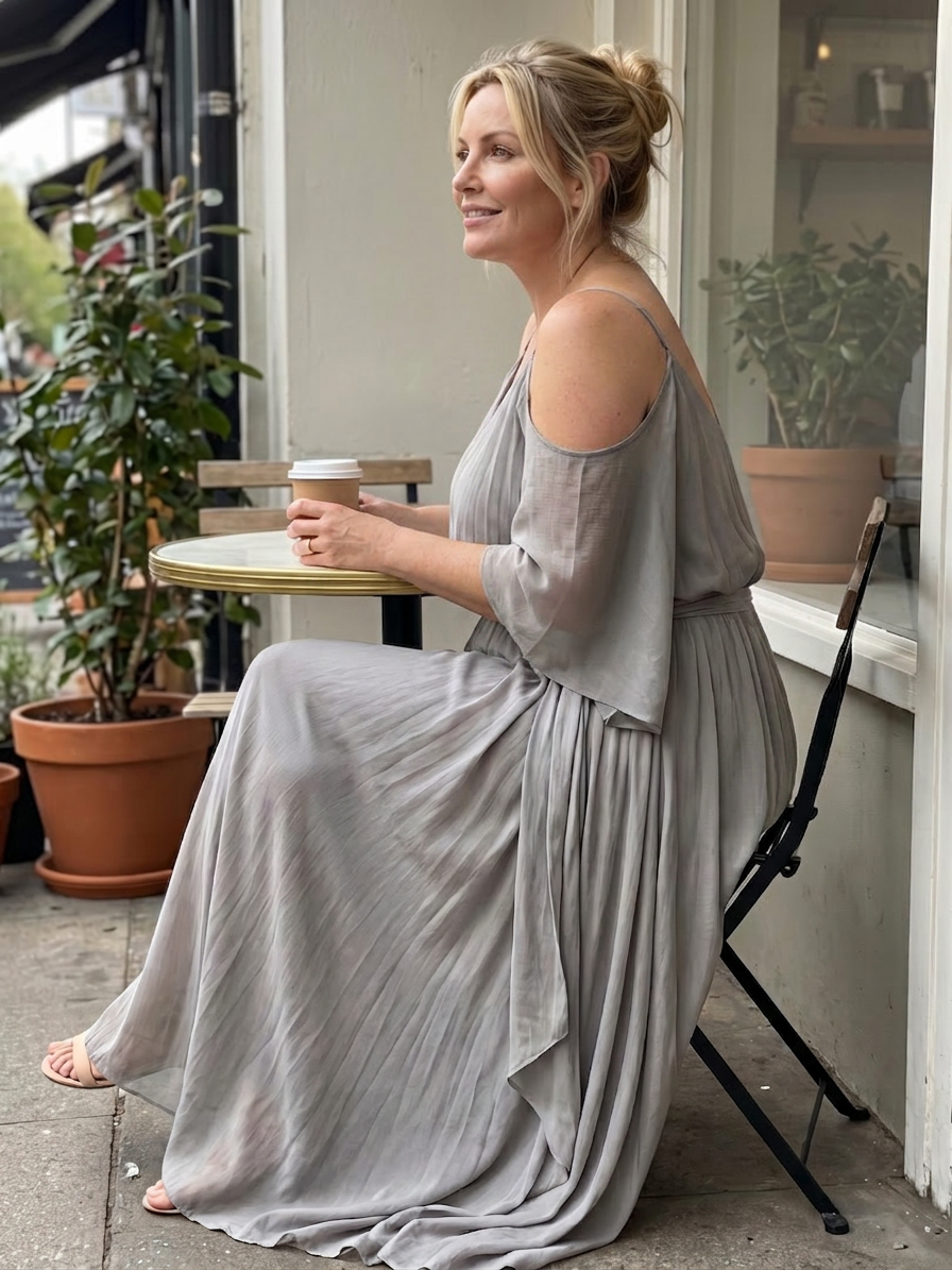 Rui | Layered Drape Cold Shoulder Top Wide Leg Set
