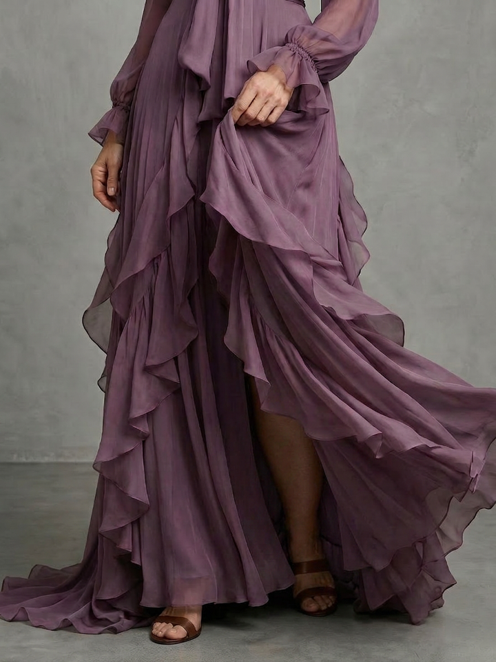 Adeline | Tie Neck Ruffle Tiered Maxi Dress