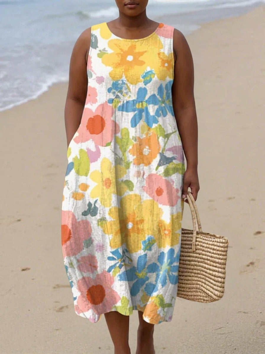 Amaya Midi Dress with Pastel Flowers
