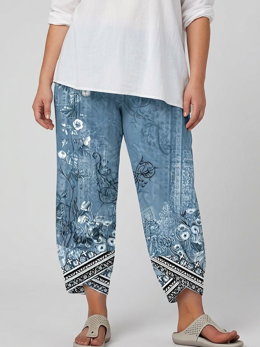 Olwen | Vintage Floral Capri Pant With Elastic Waist