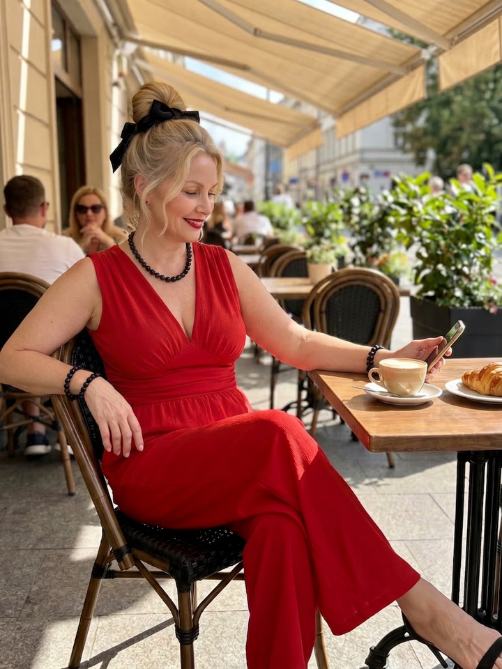 Tegan | Deep V Waist Defined Wide Leg Jumpsuit