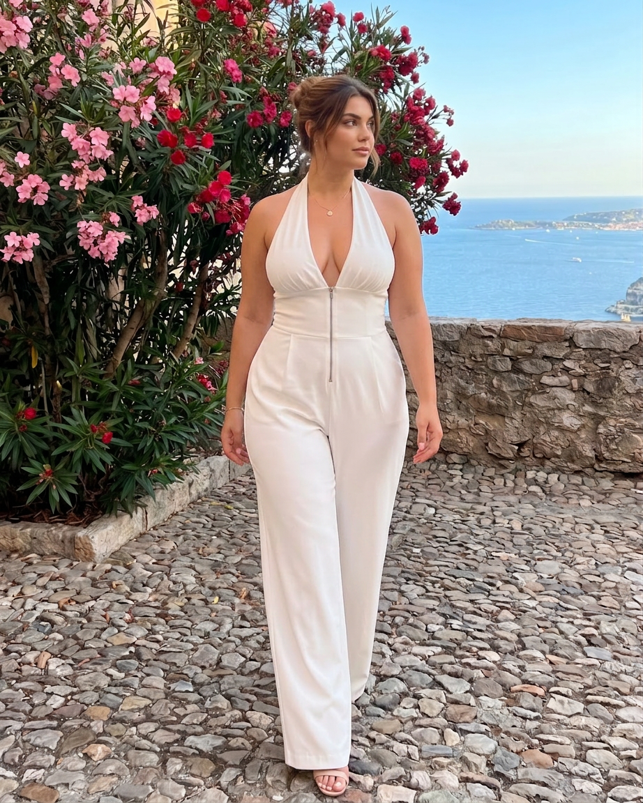 Amina | Halter Neck Wide Leg Sleeveless Jumpsuit