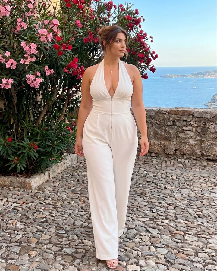Amina | Halter Neck Wide Leg Sleeveless Jumpsuit