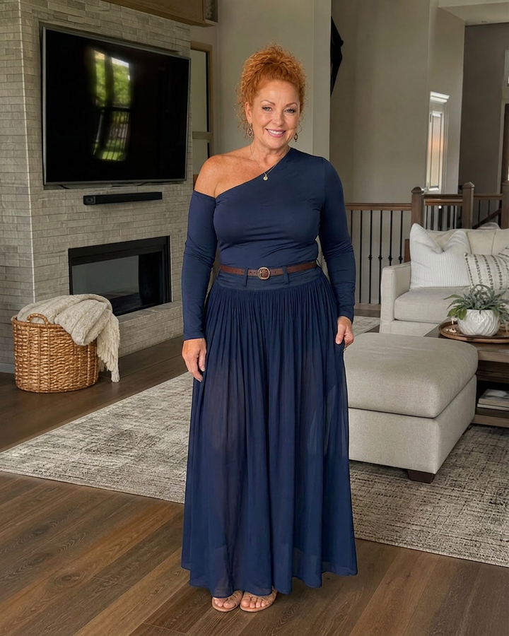 Tova | One Shoulder Fitted Top And Pleated Maxi Skirt Set