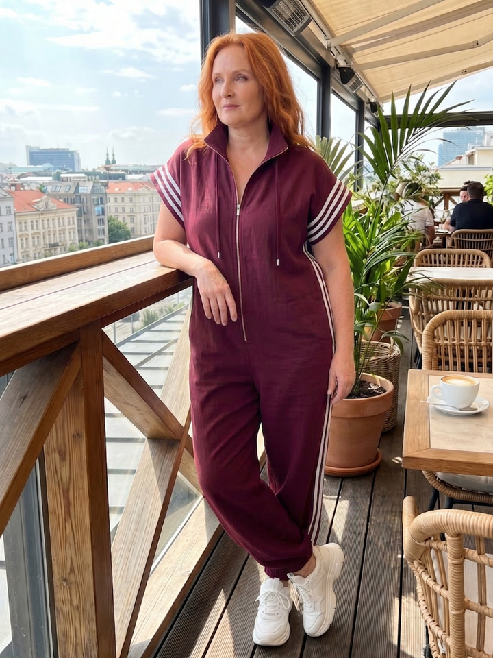 Winslow | Zip Front Stripe Panel Jumpsuit