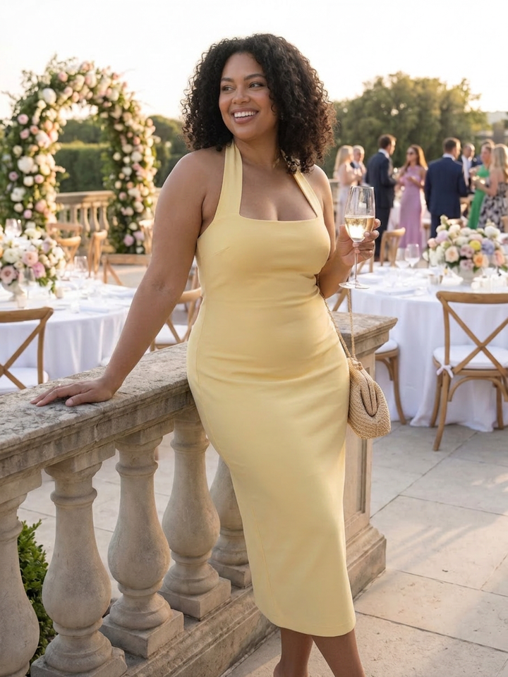 Jessamine | Halter Neck Fitted Silhouette Midi Dress