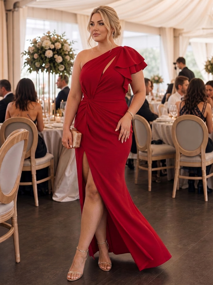 Mei | One Shoulder Draped Bodice Midi Dress