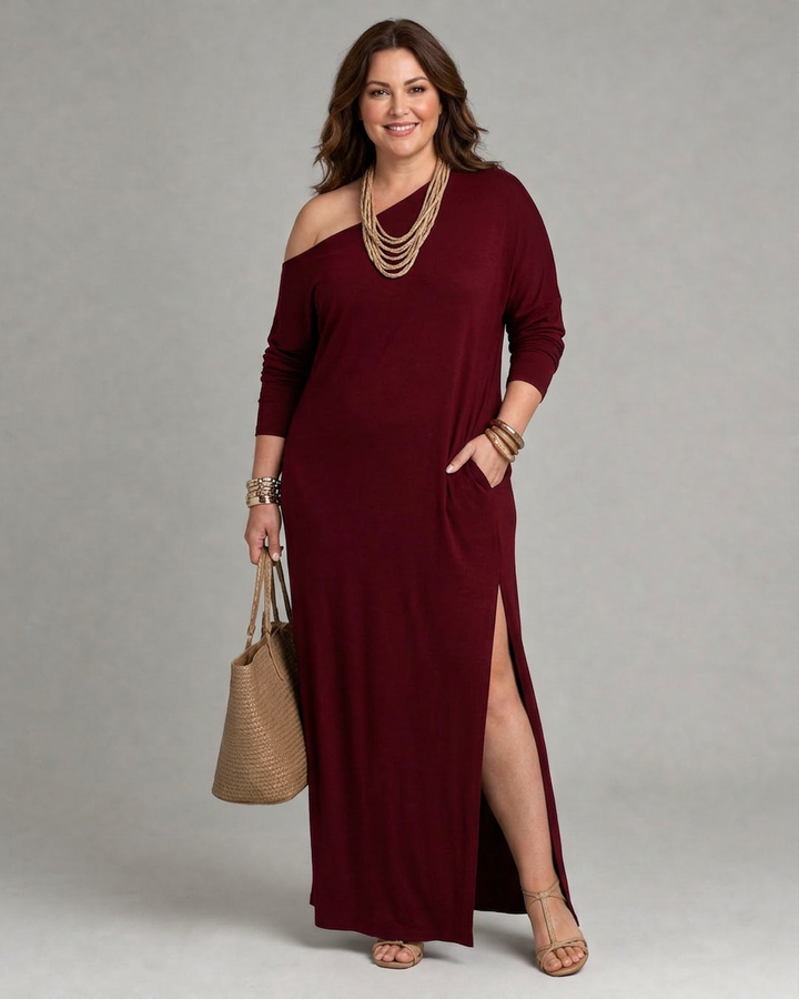 Magnolia | One Shoulder Side Slit Flowing Midi Dress