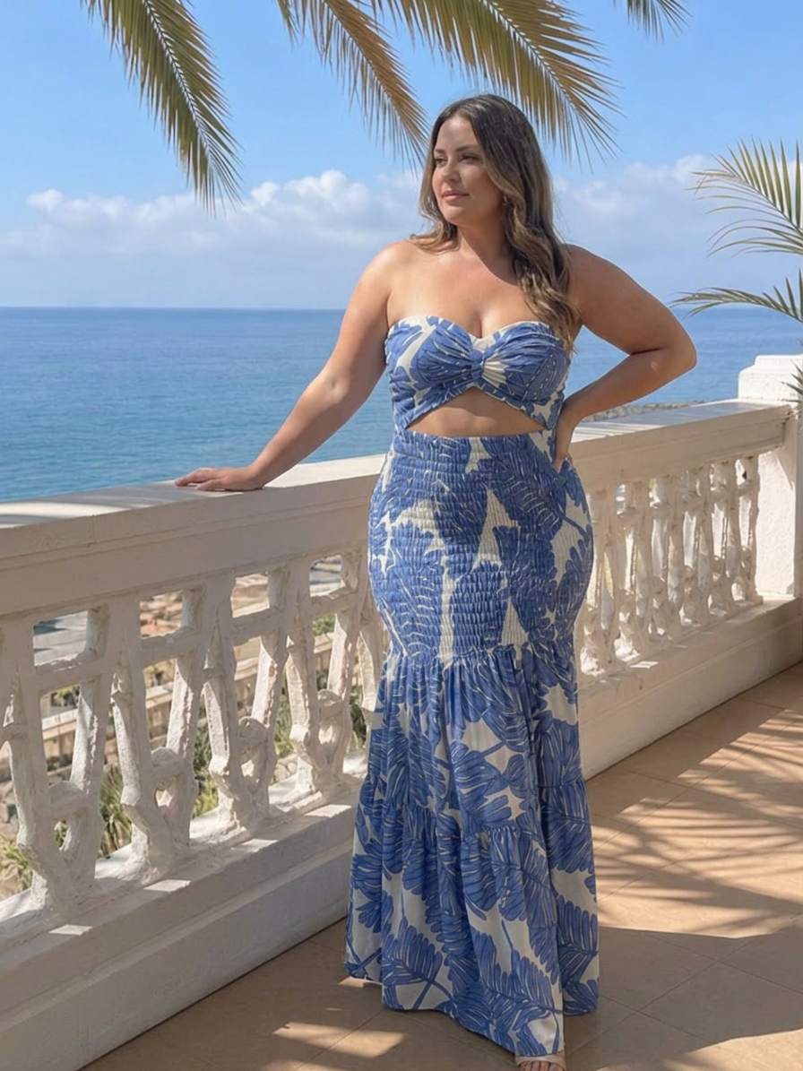 Edith | Strapless Two Piece Printed Maxi Dress Set