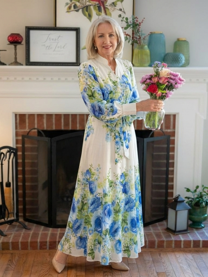 Laisa | Long Sleeve Floral Button Front Maxi Dress