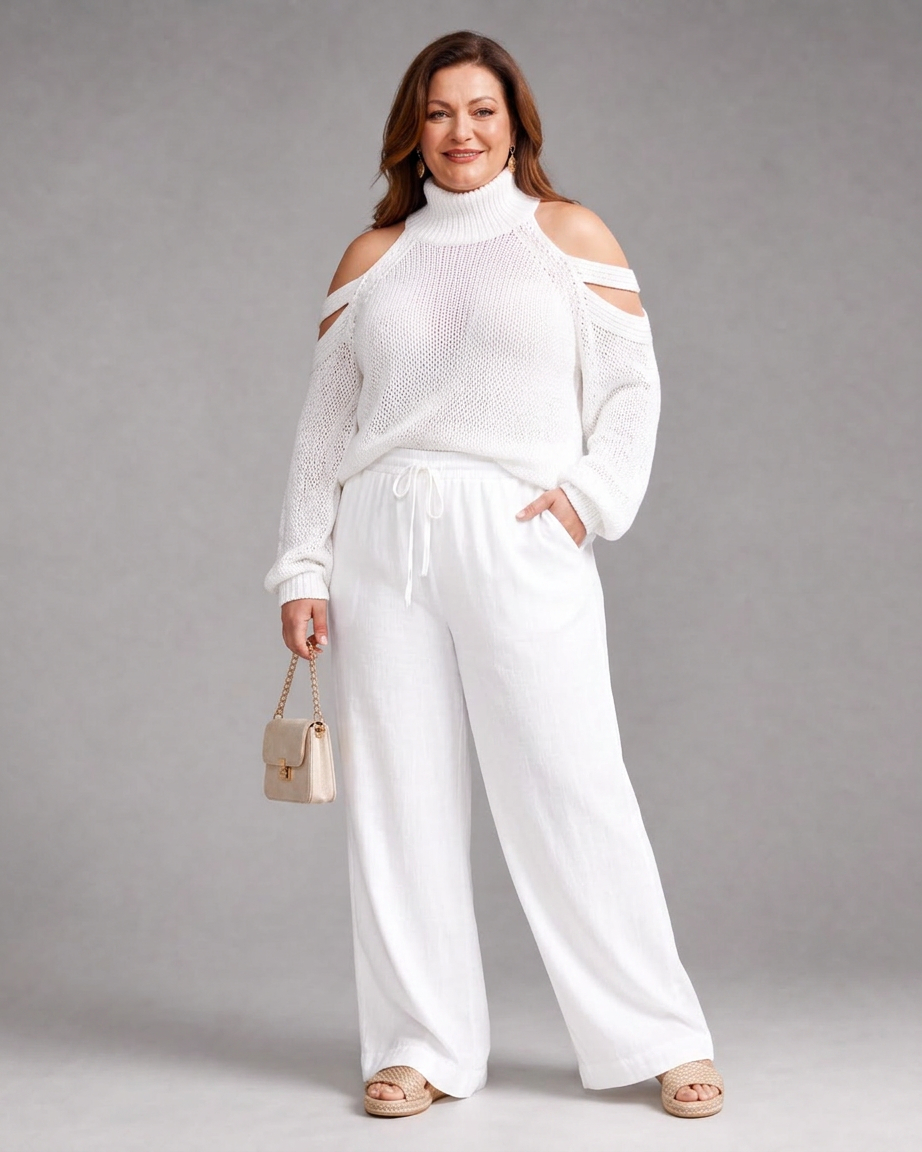 Vesper | Cold Shoulder Knit Sweater Wide Leg Pants Set