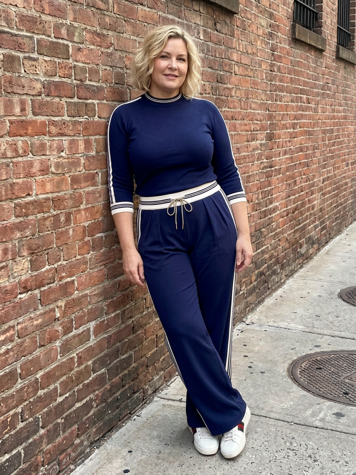 Alma | Fitted Long Sleeve Top Wide Leg Pants Set