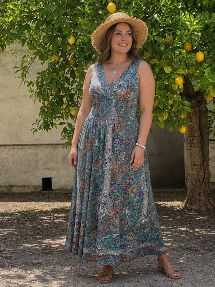 Nova | Sleeveless Paisley Print Midi Dress