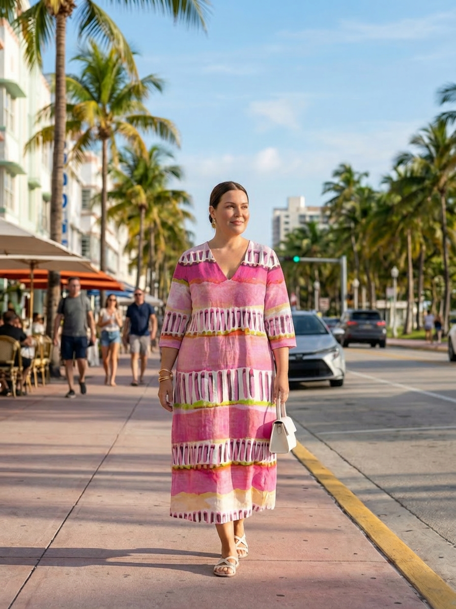 Kaia | Easy Flow Patterned Stripe Midi Dress
