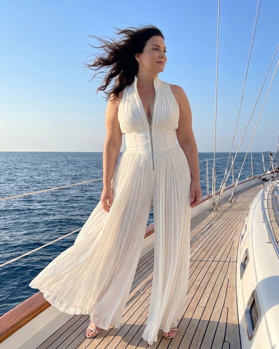 Eilwen | Pleated Halter Neck Wide Leg Jumpsuit