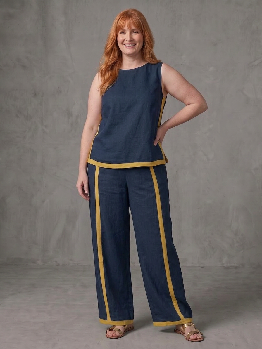 Yasmin | Sleeveless Top Wide Leg Contrast Pants Set