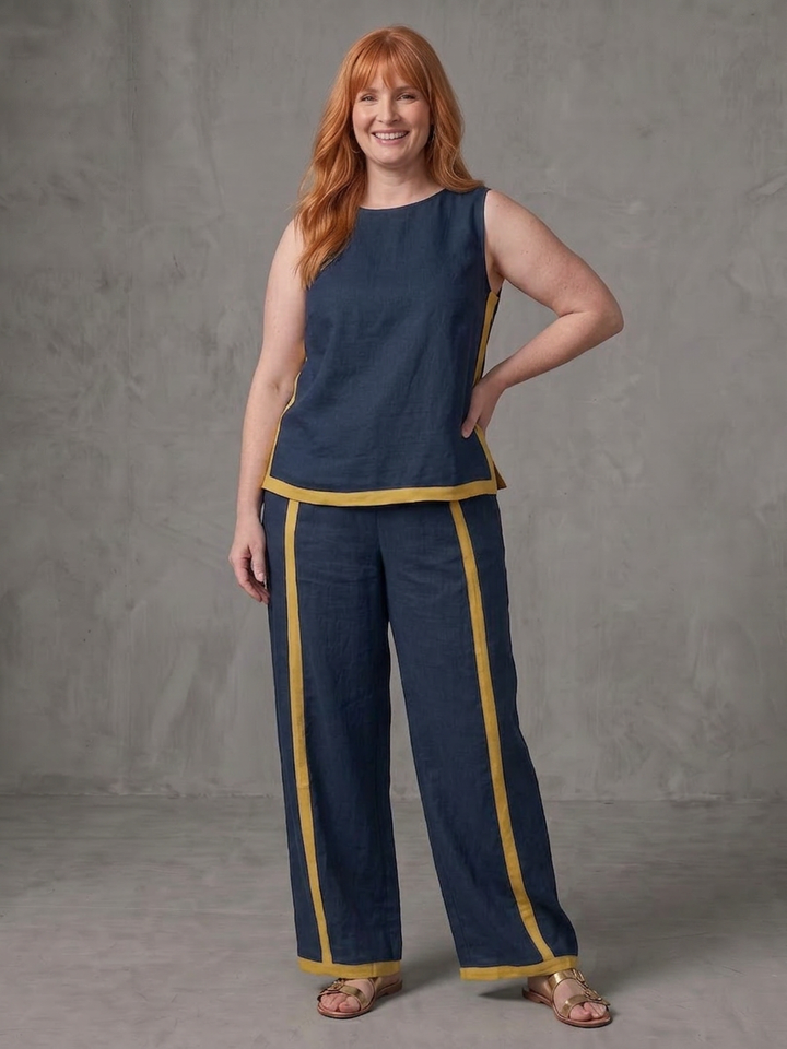 Yasmin | Sleeveless Top Wide Leg Contrast Pants Set