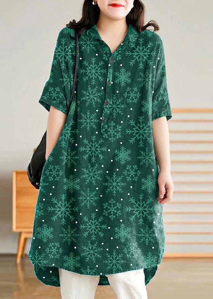 Sabine - Jade Green Linen Women Casual Linen Shirt Dress