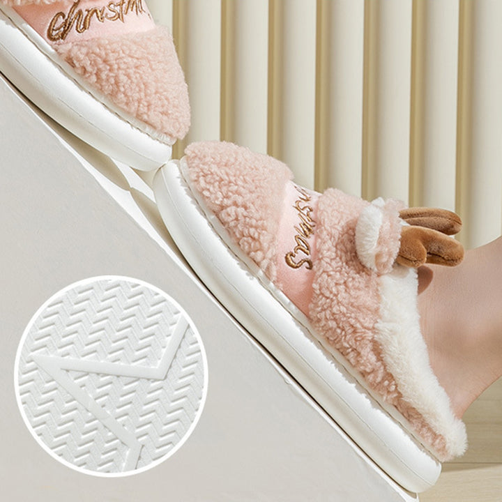 Christmas Elk Slippers, Soft Slip-On Bedroom Shoes