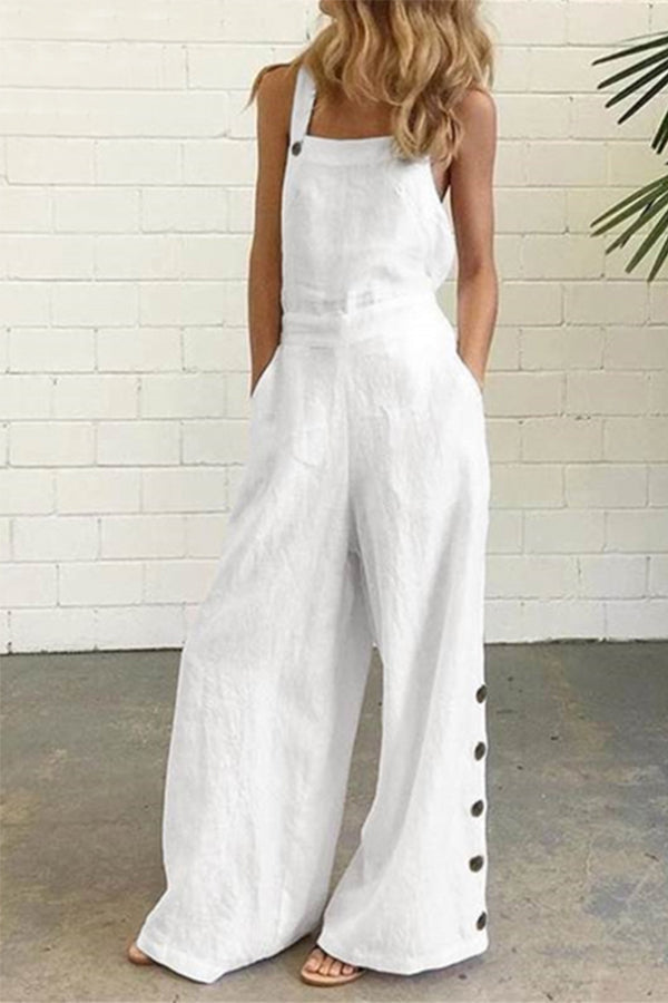 Hazel - Casual Solid Buckle Square Collar Regular Jumpsuits