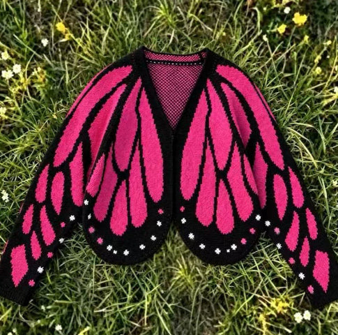 Butterfly Knit Cardigan, Open Front Long Sleeve Sweater