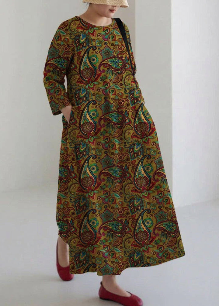 Celestine - Apricot Cotton Dresses Pockets Patchwork Spring