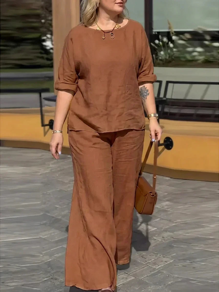 Pernille - Women Round Neck Long Sleeve Pants Set