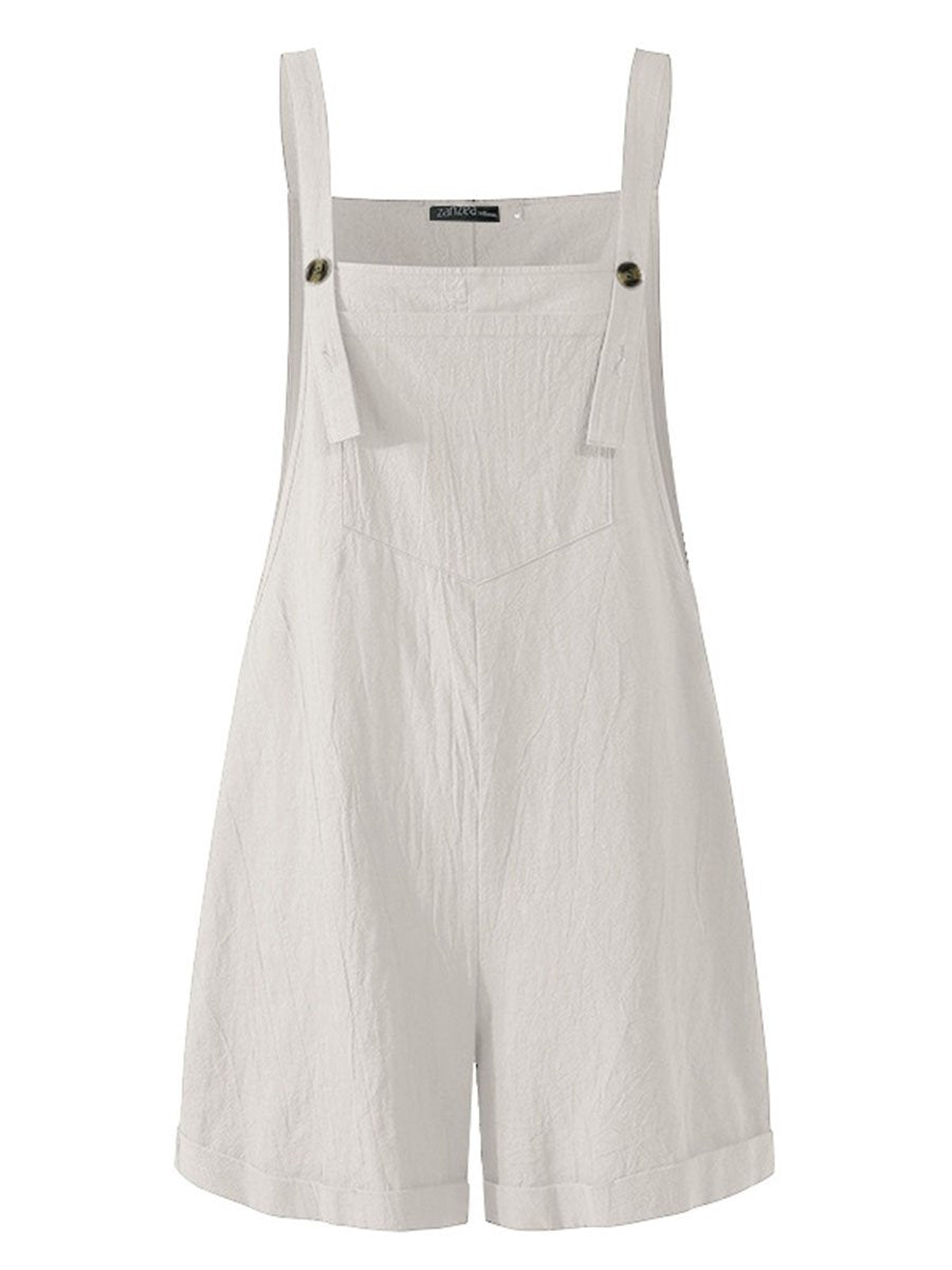Arabella - Solid Suspender Straps Loose Bibbed Romper
