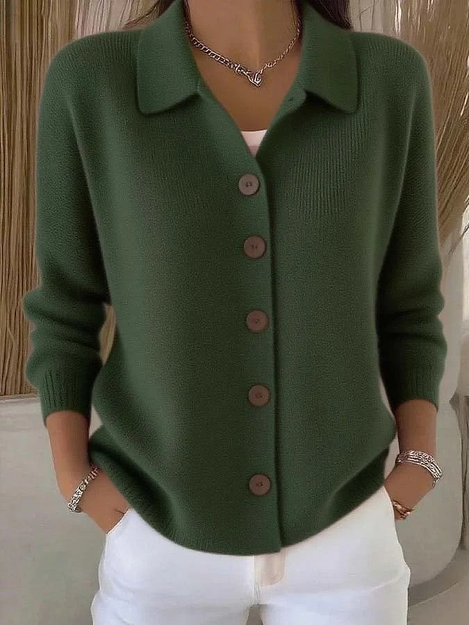 Knitted Lapel Cardigan, Button-Front Long Sleeve Sweater Coat