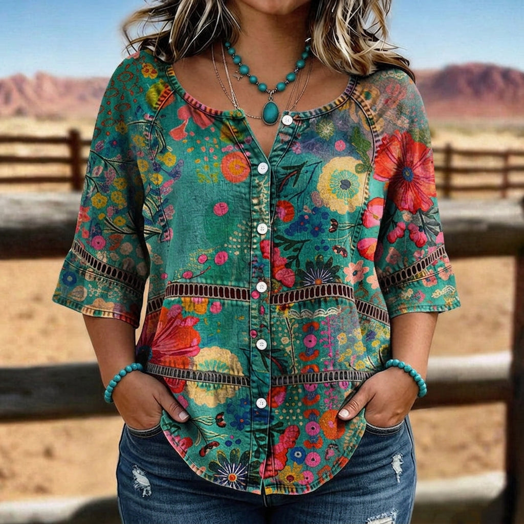 Sunniva | Vintage Floral Print Blouse