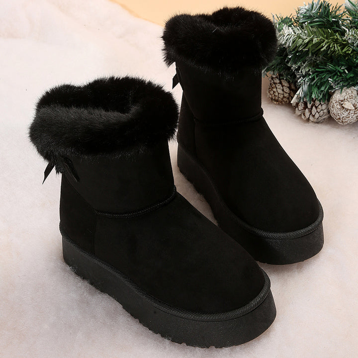 Bow Snow Boots for Women – Plush Lined, Thick-Sole Ankle Boots