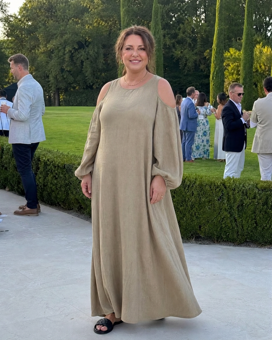 Bria | Cold Shoulder Balloon Sleeve Relaxed Maxi Dress