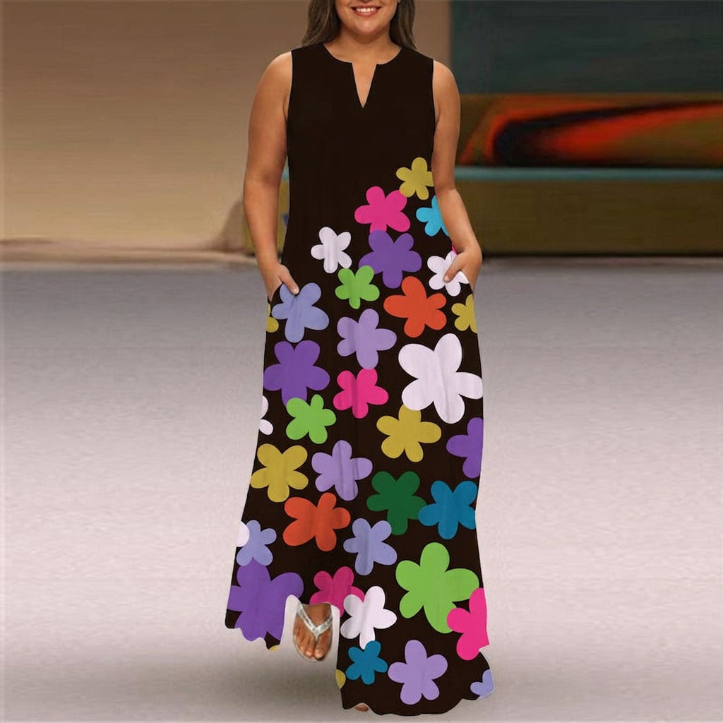 Theodora | V-Neck Sleeveless Retro Floral Maxi Dress