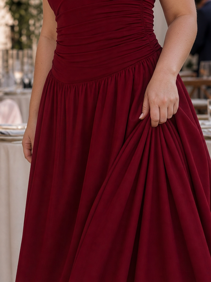 Clemence | Strapless Ruched Bodice Midi Dress