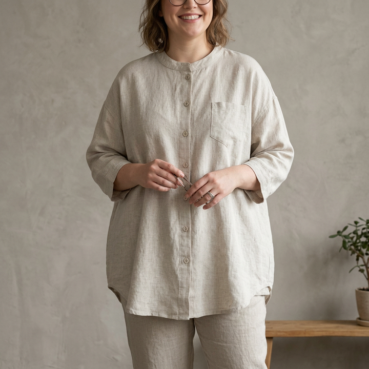 Cataleya - Classic Pure Cotton Plain Shirt With Pocket