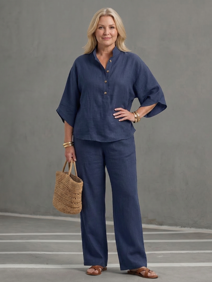 Eleni | Button Front Relaxed Tunic Pant Set