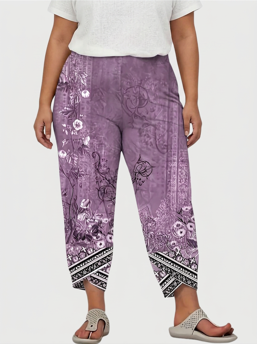 Olwen | Vintage Floral Capri Pant With Elastic Waist