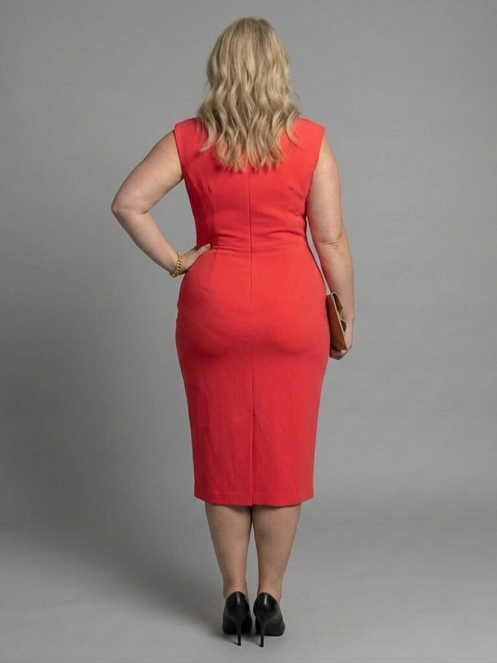Jessamine | Structured Midi Dress with Sleeveless Front Opening