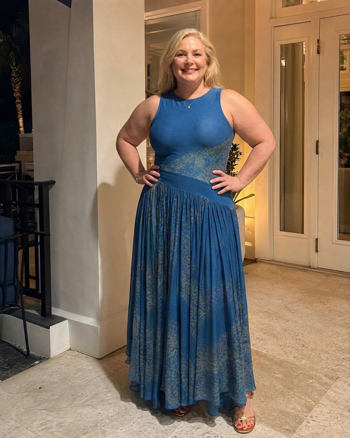 Selma | Sleeveless Printed Bodice And Flowing Maxi Skirt Dress