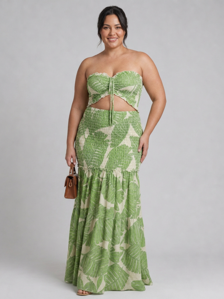 Edith | Strapless Two Piece Printed Maxi Dress Set