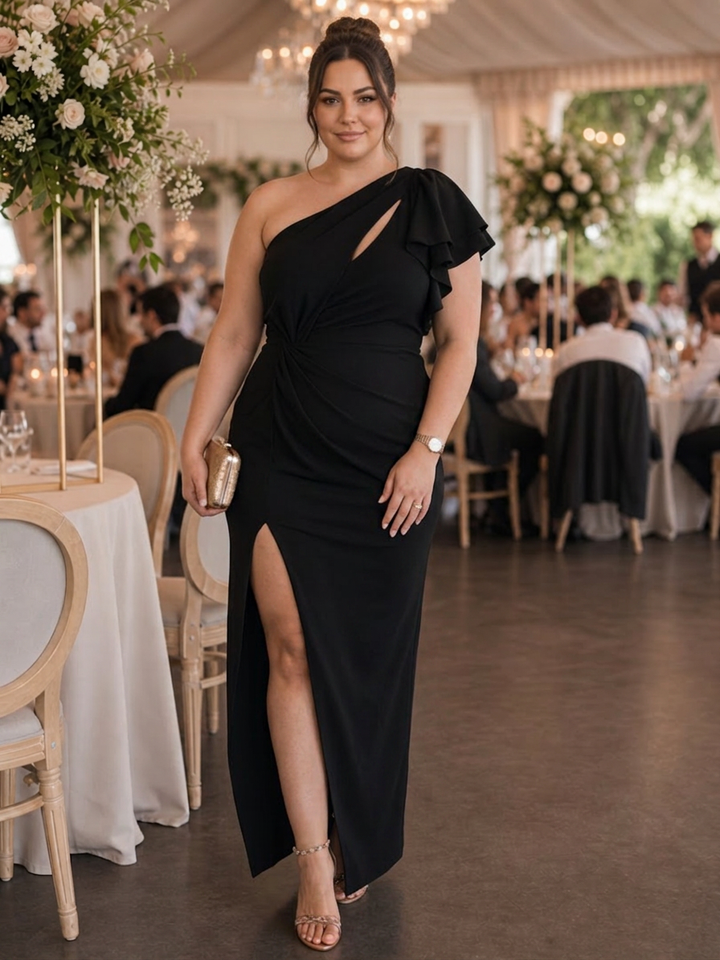 Mei | One Shoulder Draped Bodice Midi Dress