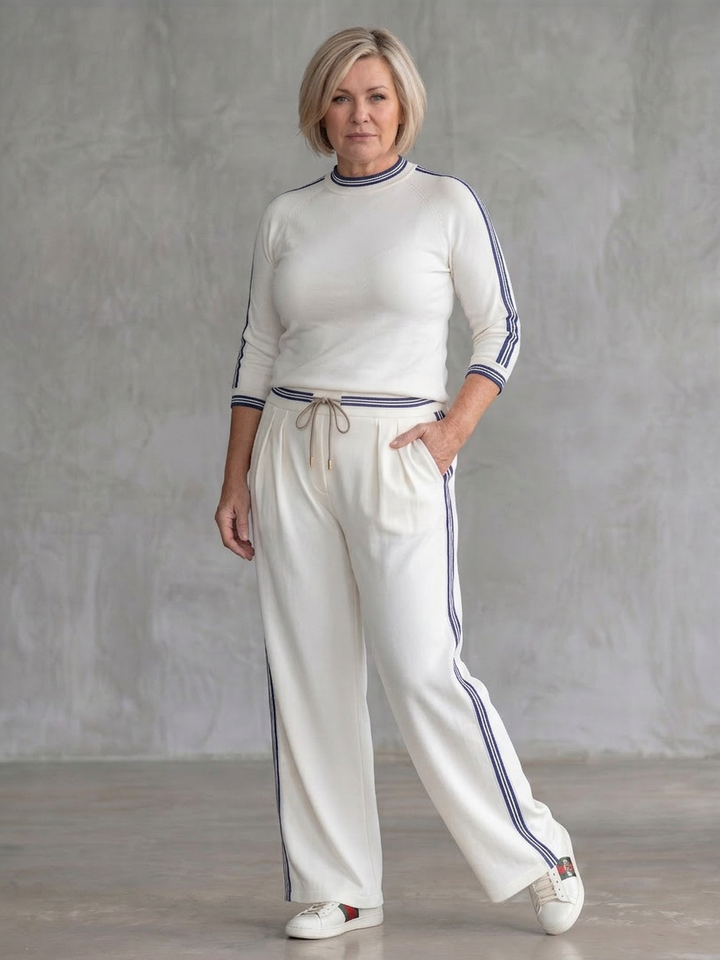 Alma | Fitted Long Sleeve Top Wide Leg Pants Set