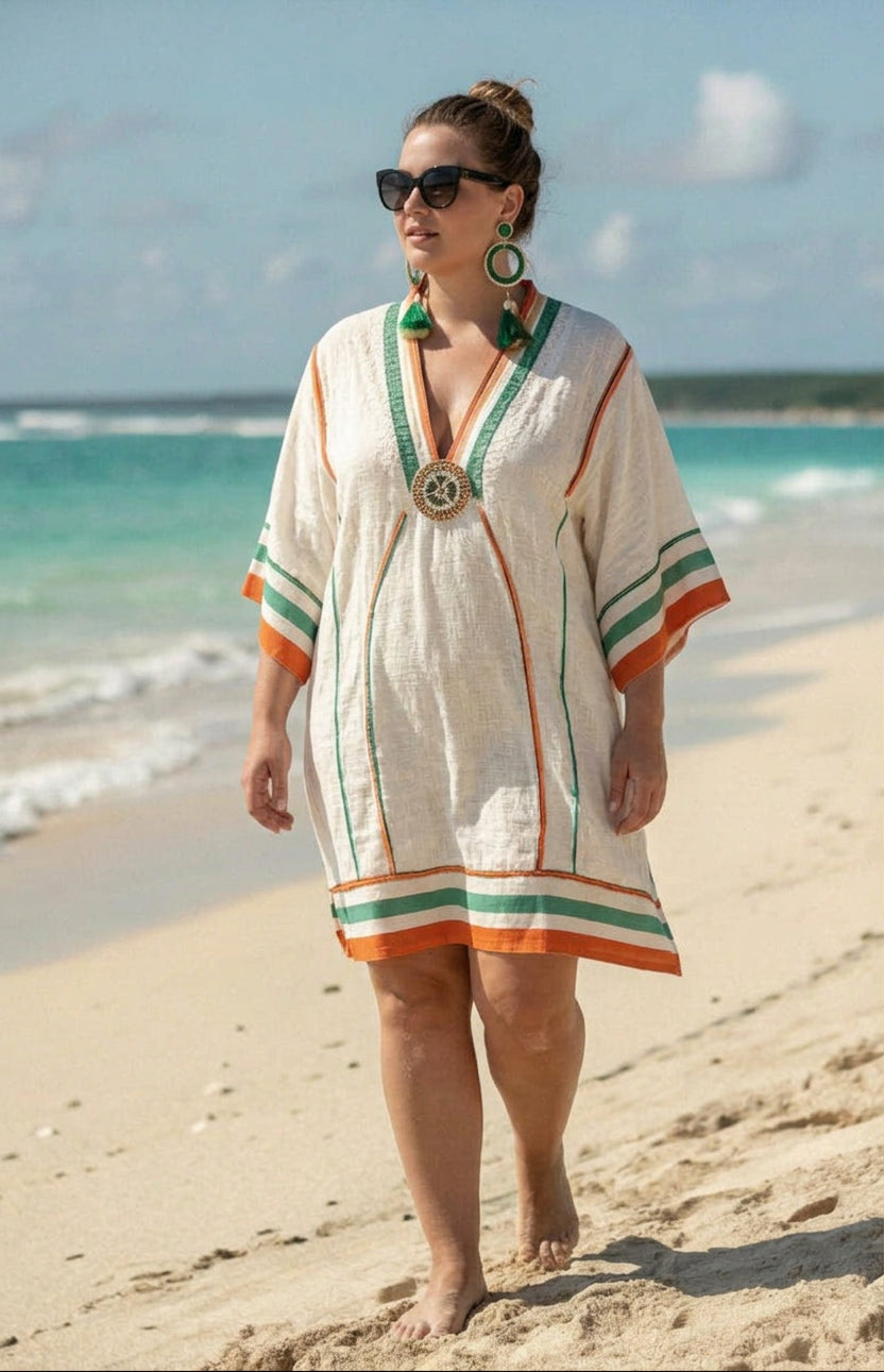 Evadne | Coastal Stripe Embroidered Mini Dress