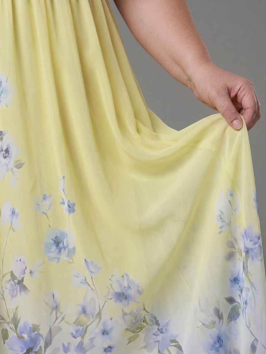 Wanda | Sleeveless V Neck Soft Floral Hem Midi Dress