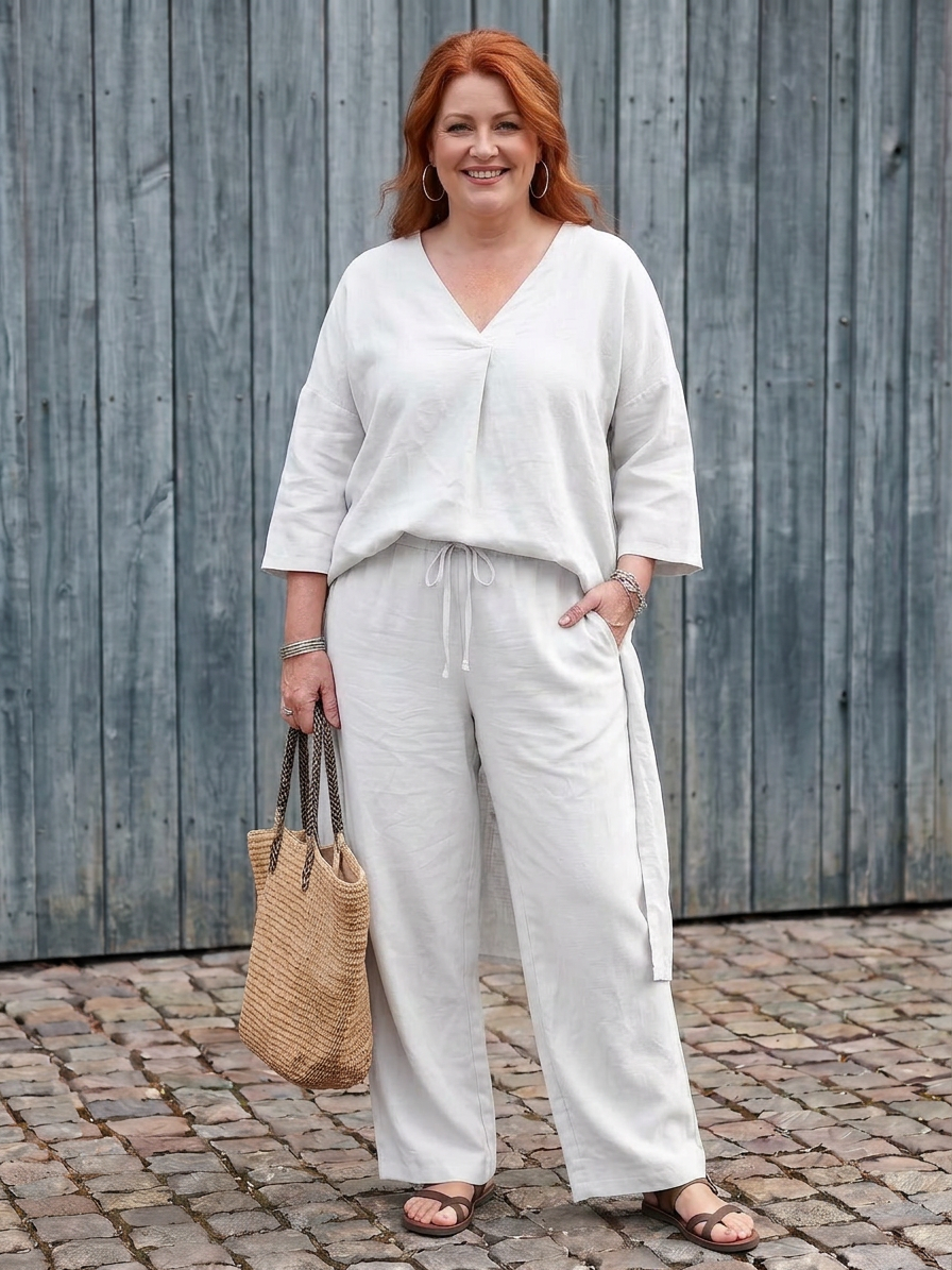 Juna | Loose Tunic Top Wide Leg Pant Set