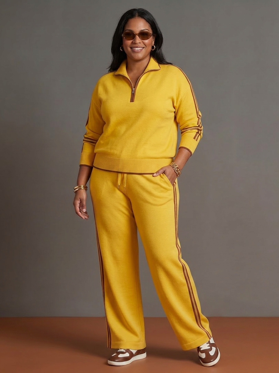 Greer | Zip Neck Long Sleeve Side Stripe Leg Pants Set