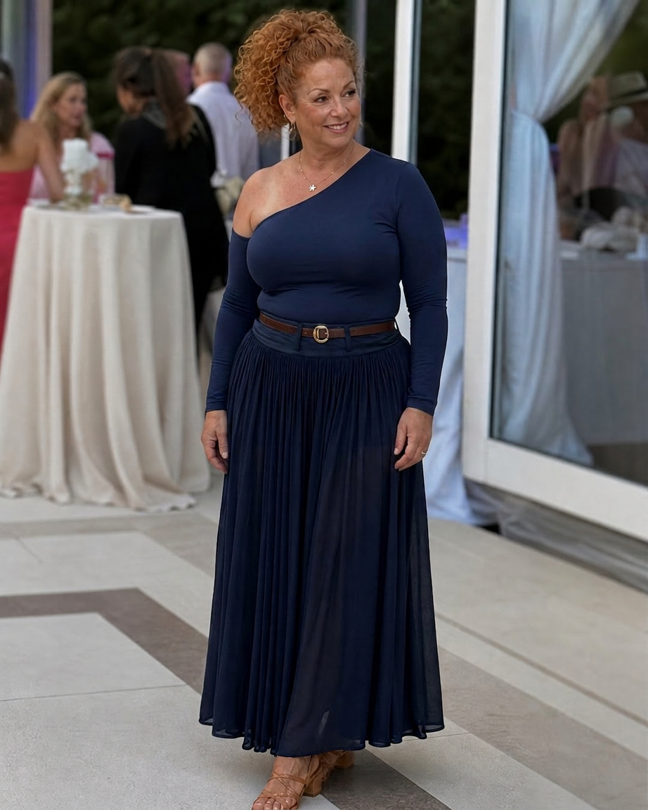 Tova | One Shoulder Fitted Top And Pleated Maxi Skirt Set