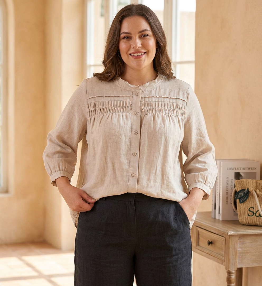 Rhian - Pure Cotton Shirt With Pleat Work