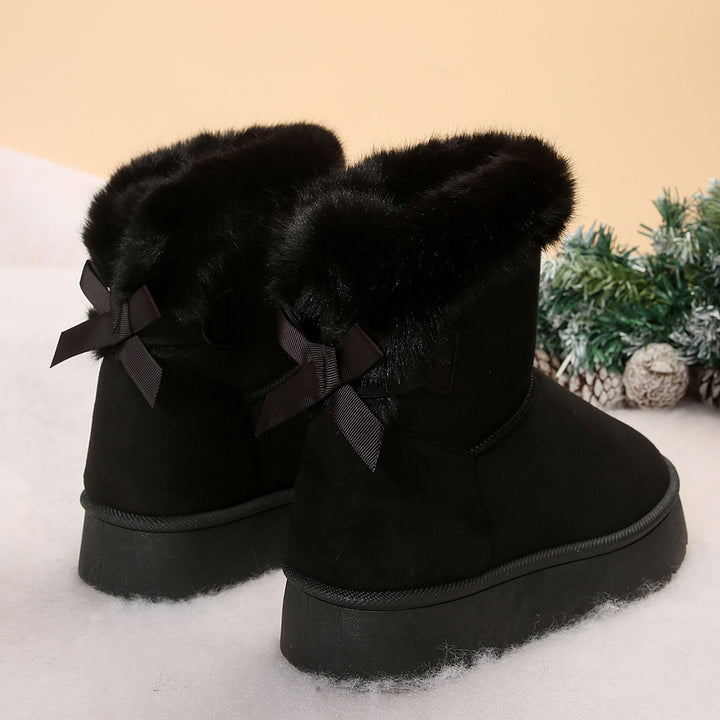 Bow Snow Boots for Women – Plush Lined, Thick-Sole Ankle Boots
